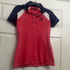 Tommy Hilfiger Women's Pink and Navy Polo Shirt